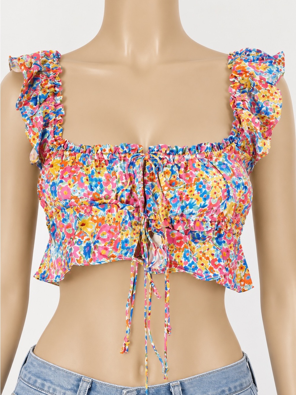 For Love and Lemons Sasha Flower Tie Front satin Crop Top small